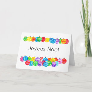 Tarjeta Festiva Navidades franceses Joyeux Noël , baubles acuarela
