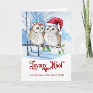 Tarjeta Festiva Navidades franceses Joyeux Noel Woodland Owls