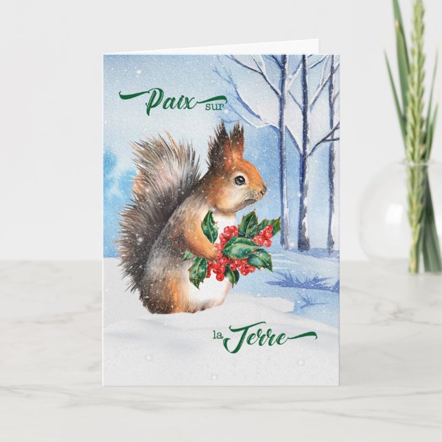 Tarjeta Festiva Navidades franceses por la paz en la ardilla terre (Anverso)