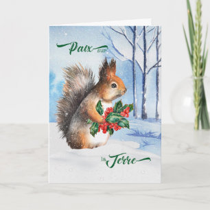 Tarjeta Festiva Navidades franceses por la paz en la ardilla terre