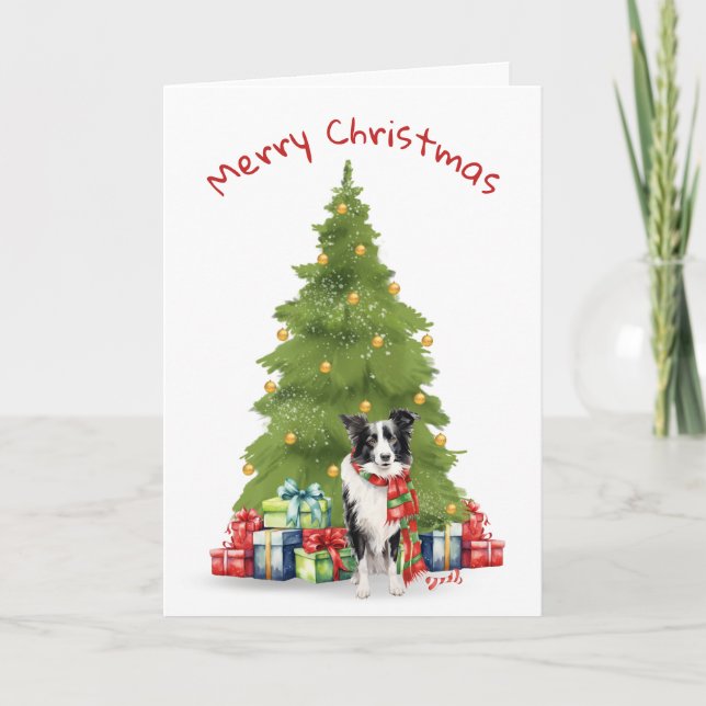 Tarjeta Festiva Navidades Fronteriza Collie con regalos (Anverso)
