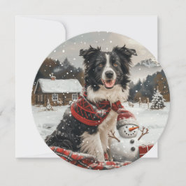 Tarjeta Festiva Navidades Fronteriza Perro de Collie Snowman