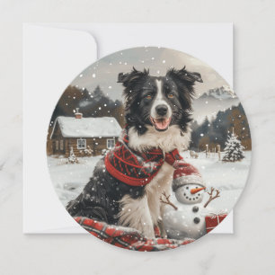 Tarjeta Festiva Navidades Fronteriza Perro de Collie Snowman