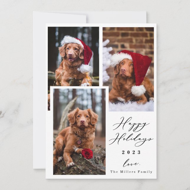 Tarjeta Festiva Navidades Funny Mascota Happy Holidays 3 Photo Hol (Anverso)