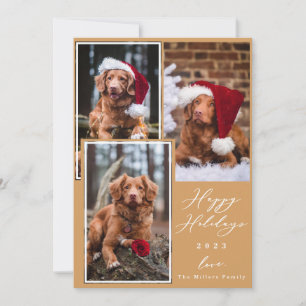 Tarjeta Festiva Navidades Funny Mascota Happy Holidays 3 Photo Hol