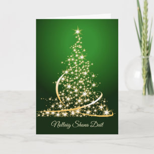 Tarjeta Festiva Navidades gaélicos irlandeses, árbol brillante de