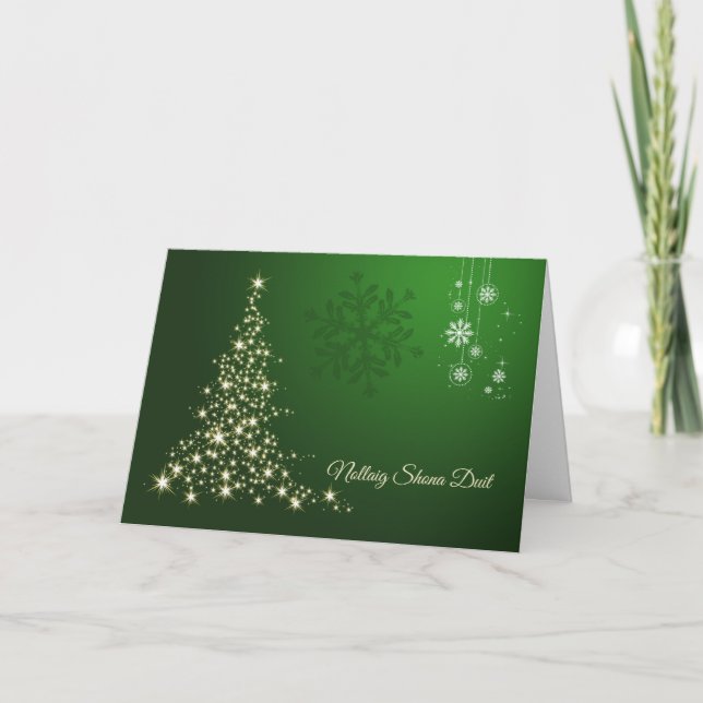 Tarjeta Festiva Navidades gaélicos irlandeses, árbol brillante de  (Anverso)
