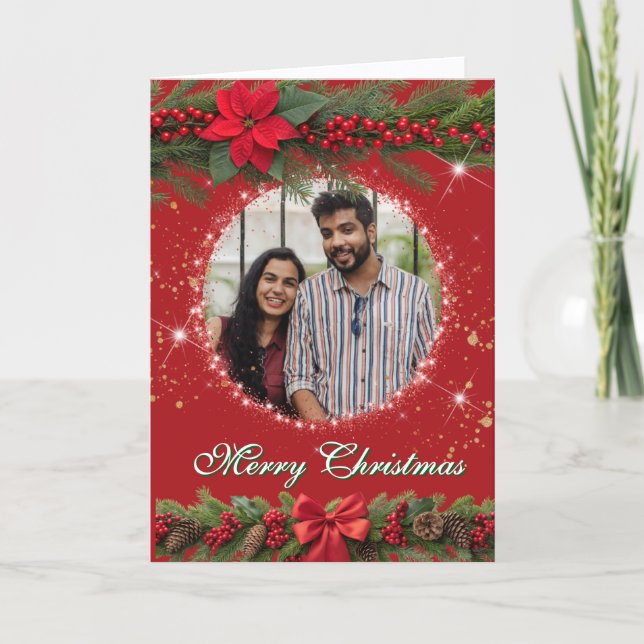 Tarjeta Festiva Navidades Garland Photo (Anverso)