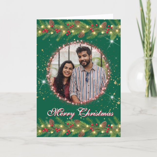 Tarjeta Festiva Navidades Garland Photo (Anverso)