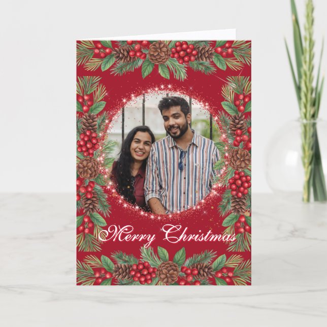 Tarjeta Festiva Navidades Garland Photo (Anverso)