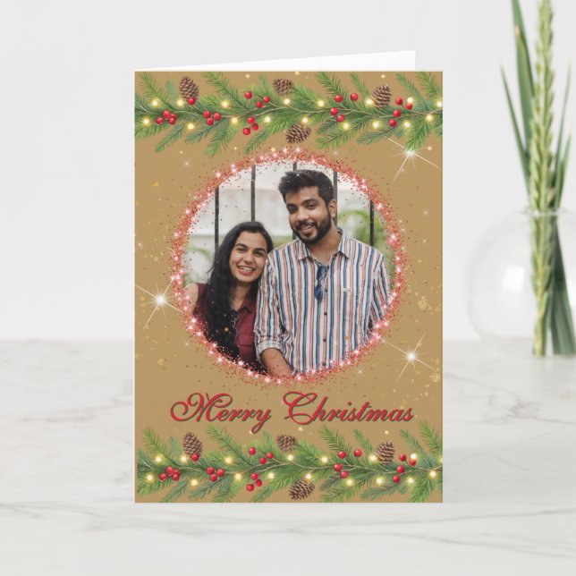 Tarjeta Festiva Navidades Garland Photo (Anverso)