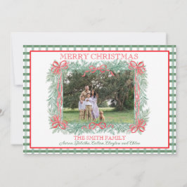 Tarjeta Festiva Navidades Garland Red Ribbon Green Gingham