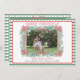 Tarjeta Festiva Navidades Garland Red Ribbon Green Gingham