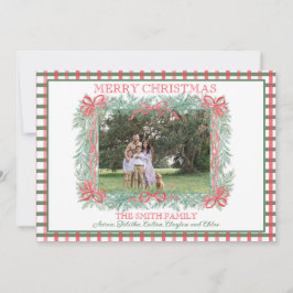 Tarjeta Festiva Navidades Garland Red Ribbon Green Gingham
