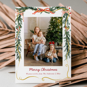 Tarjeta Festiva Navidades Garlands y Bow 1 Foto