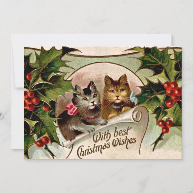 Tarjeta Festiva Navidades Gatitos "con los mejores deseos de los N (Anverso)