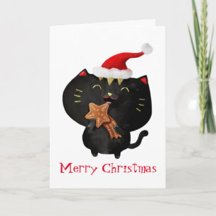 Tarjeta Festiva Navidades gato negro
