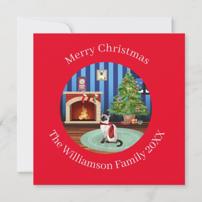 Tarjeta Festiva Navidades gatos gatitos siameses personalizados (Anverso)