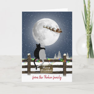 Tarjeta Festiva Navidades Gats en la cerca con Santa Claus