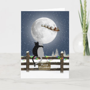 Tarjeta Festiva Navidades Gats en la cerca con Santa Claus