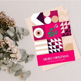 Tarjeta Festiva Navidades geométricos modernos de Borgoña Rosa