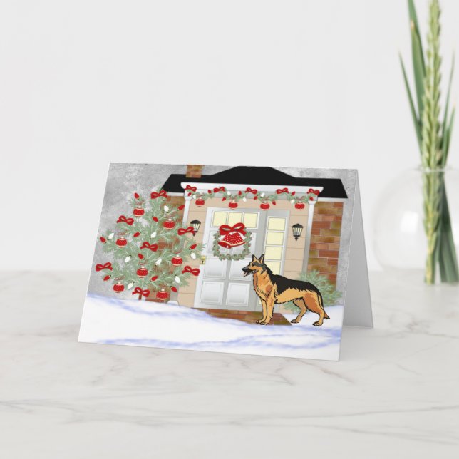 Tarjeta Festiva Navidades German Shepherd (Anverso)