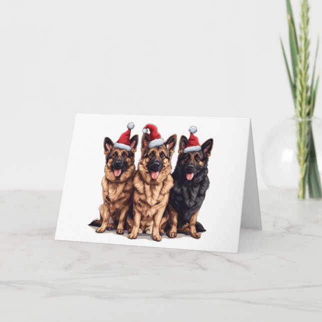 Tarjeta Festiva Navidades German Shepherd Santa Dogs (Anverso)