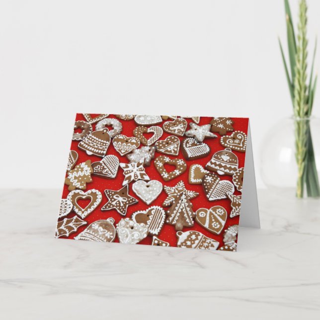 Tarjeta Festiva Navidades Gingerbread Cookies Red (Anverso)