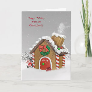 Tarjeta Festiva Navidades Gingerbread House con nombre