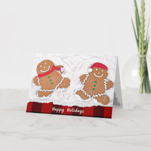 Tarjeta Festiva Navidades Gingerbread Man nevando ángeles con manc