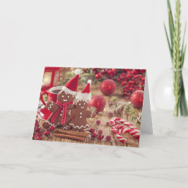 Tarjeta Festiva Navidades Gingerbread Man Y Hot Bebe