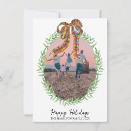 Tarjeta Festiva Navidades Gingham Coquette Wreath Photo