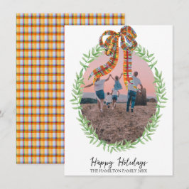 Tarjeta Festiva Navidades Gingham Coquette Wreath Photo