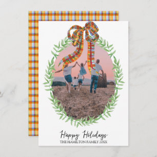 Tarjeta Festiva Navidades Gingham Coquette Wreath Photo