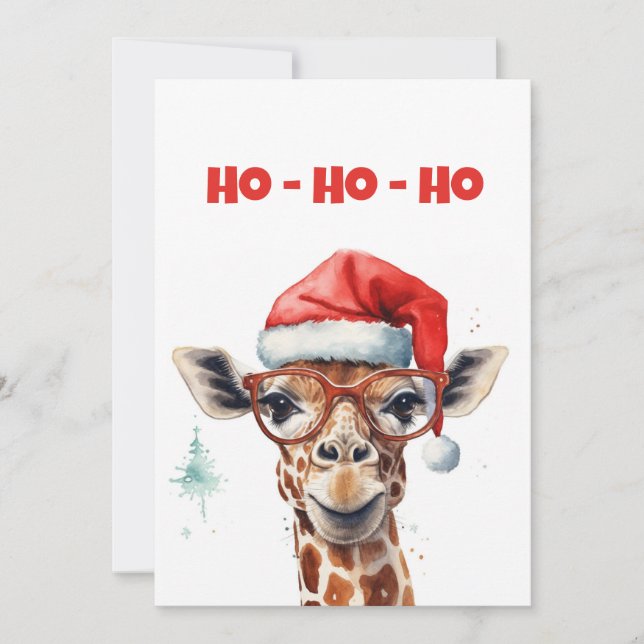Tarjeta Festiva Navidades Giraffe Watercolor (Anverso)