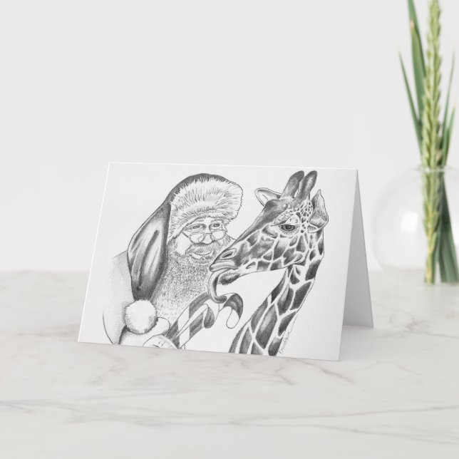 Tarjeta Festiva Navidades Giraffe y Santa (Anverso)