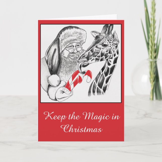 Tarjeta Festiva Navidades Giraffe y Santa (Anverso)