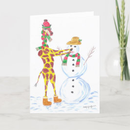 Tarjeta Festiva Navidades Giraffe y Snowman