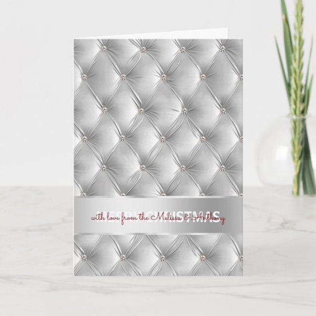 Tarjeta Festiva Navidades Glam Faux Velvet Gray Silver (Anverso)