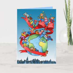 Tarjeta Festiva Navidades globan baudible con niños