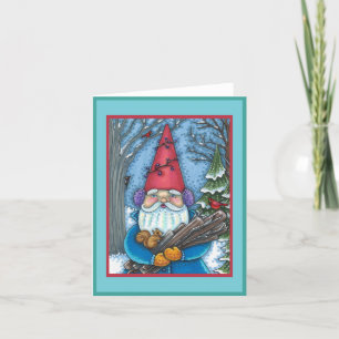 TARJETA FESTIVA NAVIDADES GNOME, SQUIRREL, WOODPECKER Y CARDINAL