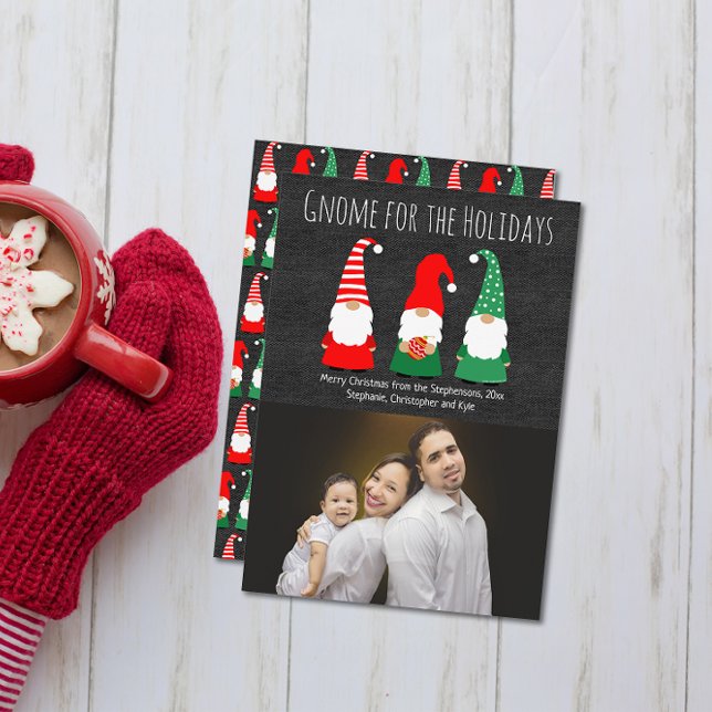 Tarjeta Festiva Navidades Gnomes Cute Whimsical Feriado (gnome for the holidays cute christmas photo card)