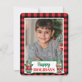 Tarjeta Festiva Navidades gnomes plaid (agrega tu foto) vacaciones