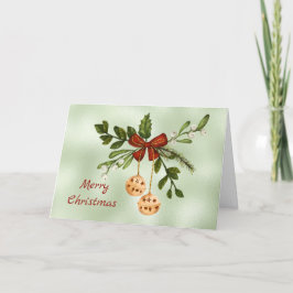 Tarjeta Festiva Navidades Gold Baubles Green Watercolor