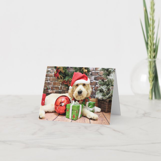 Tarjeta Festiva Navidades - Golden Doodle - Gus (Anverso)