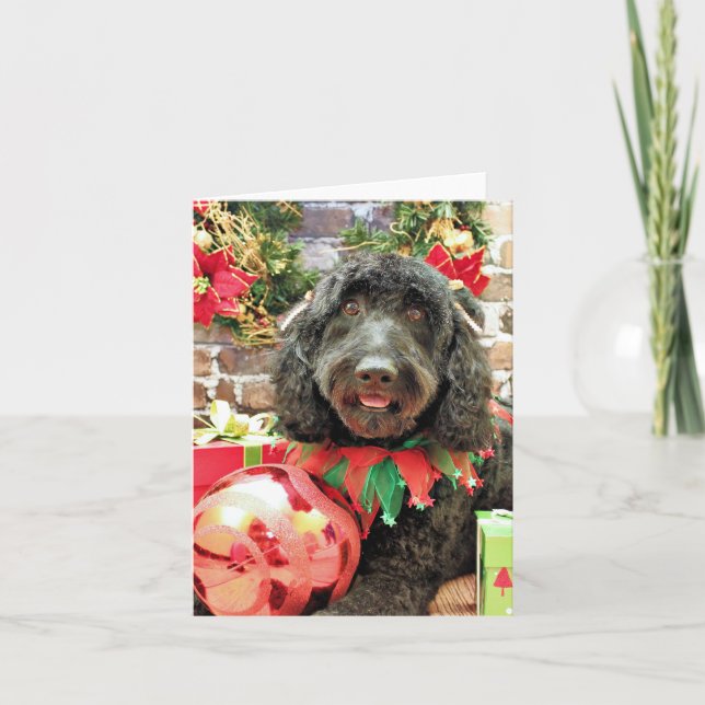 Tarjeta Festiva Navidades - Golden Doodle - Pearl Jam (Anverso)