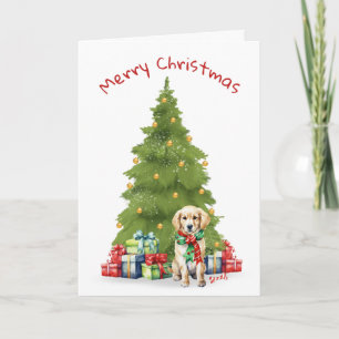 Tarjeta Festiva Navidades Golden Retriever con regalos