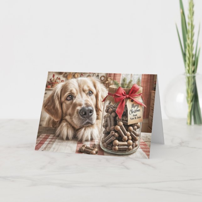 Tarjeta Festiva Navidades Golden Retriever con tratamientos para p (Anverso)