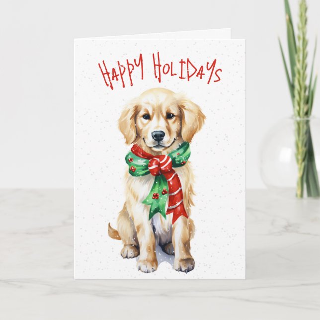 Tarjeta Festiva Navidades Golden Retriever Cuppy En Copos De Nieve (Anverso)