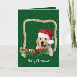 Tarjeta Festiva Navidades Golden Retriever en el marco de la cuerd